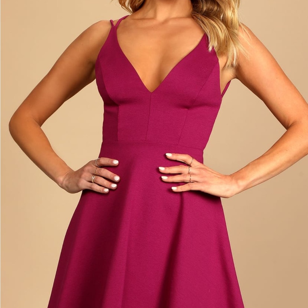 Lulu's Pink Fit and Flare V-Neck Mini Dress